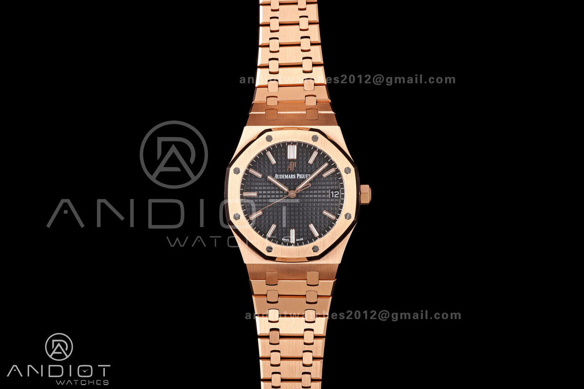 Royal Oak 41mm 15500 RG JF 1:1 Best Edition Black Dial on RG Bracelet SA4302 Super Clone